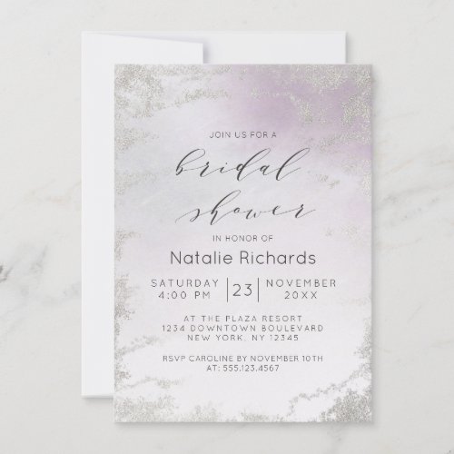 Ombre Light Purple Silver Foil Frost Bridal Shower Invitation
