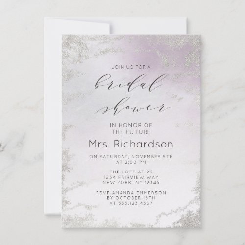 Ombre Light Purple Silver Foil Frost Bridal Shower Invitation