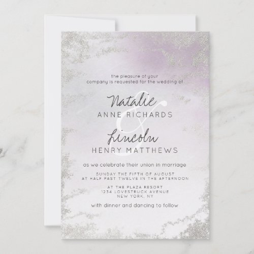 Ombre Light Purple Silver Foil Frosted Wedding Invitation