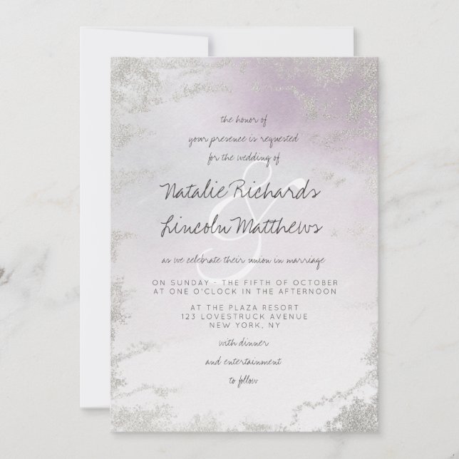 Ombre Light Purple Silver Foil Frosted Wedding Invitation (Front)