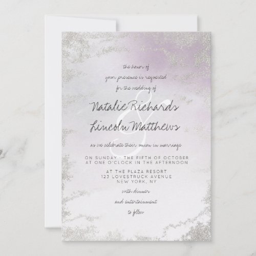 Ombre Light Purple Silver Foil Frosted Wedding Invitation