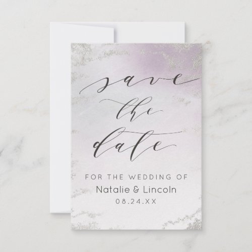 Ombre Light Purple Silver Foil Frosted Wedding Save The Date