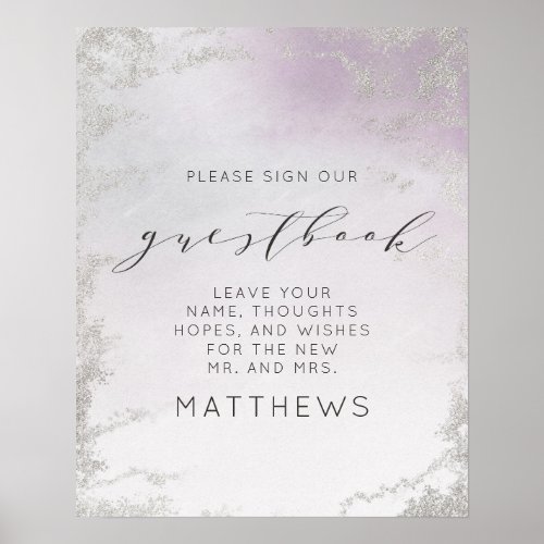 Ombre Light Purple Silver Foil Luxe Guestbook Sign
