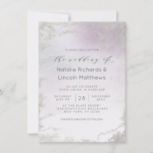 Ombre Light Purple Silver Foil Luxe Script Wedding Invitation