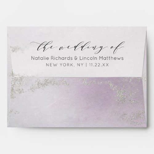 Ombre Light Purple Silver Foil Monogram Wedding Envelope