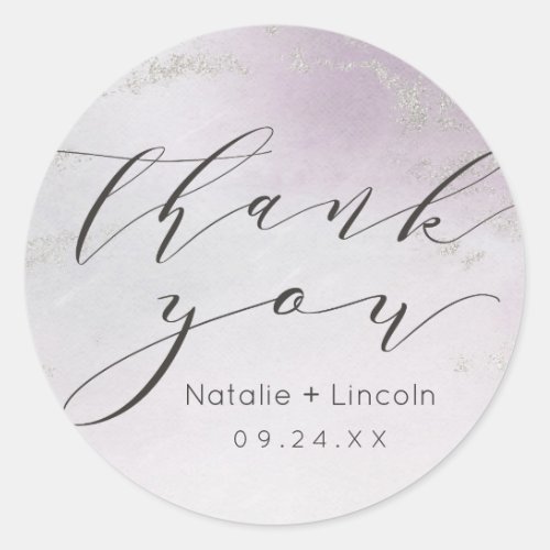 Ombre Light Purple Silver Foil Thank You Wedding Classic Round Sticker