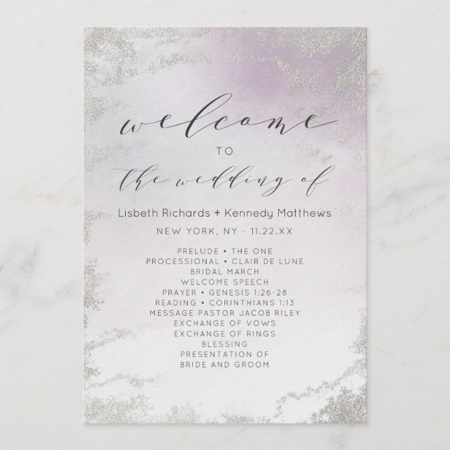 Ombre Light Purple Silver Foil Wedding Ceremony Program (Front)