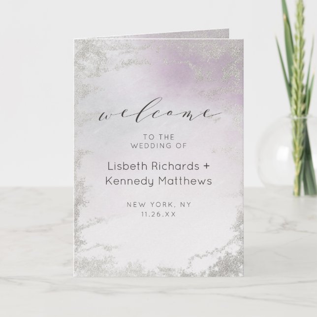 Ombre Light Purple Silver Foil Wedding Ceremony Program (Front)