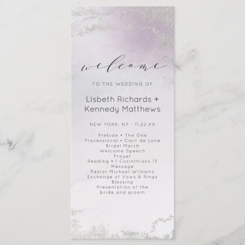 Ombre Light Purple Silver Foil Wedding Ceremony Program