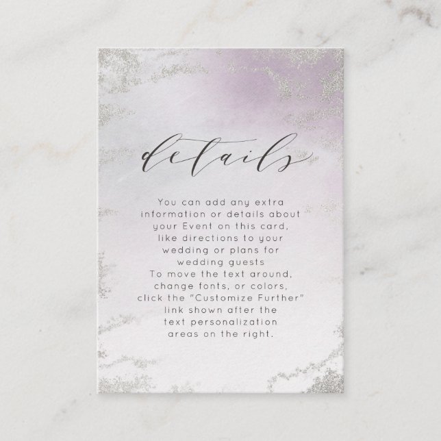 Ombre Light Purple Silver Foil Wedding Details Enclosure Card (Front)