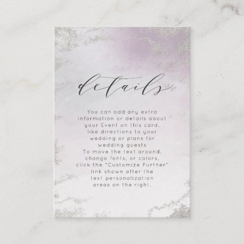 Ombre Light Purple Silver Foil Wedding Details Enclosure Card