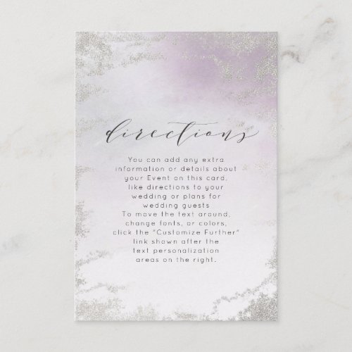 Ombre Light Purple Silver Foil Wedding Directions Enclosure Card