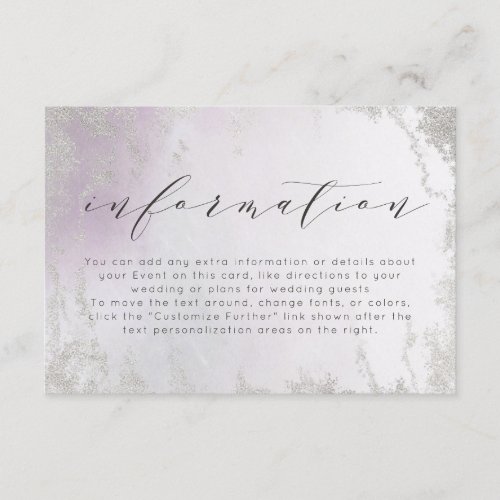 Ombre Light Purple Silver Foil Wedding Information Enclosure Card