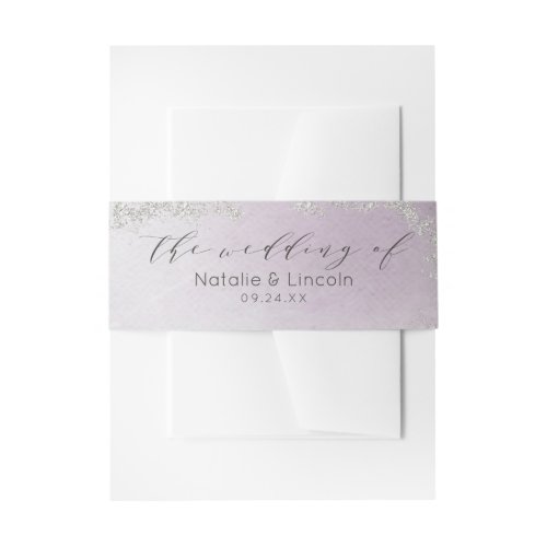 Ombre Light Purple Silver Foil Wedding Monogram Invitation Belly Band