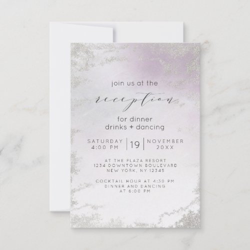 Ombre Light Purple Silver Foil Wedding Reception Invitation