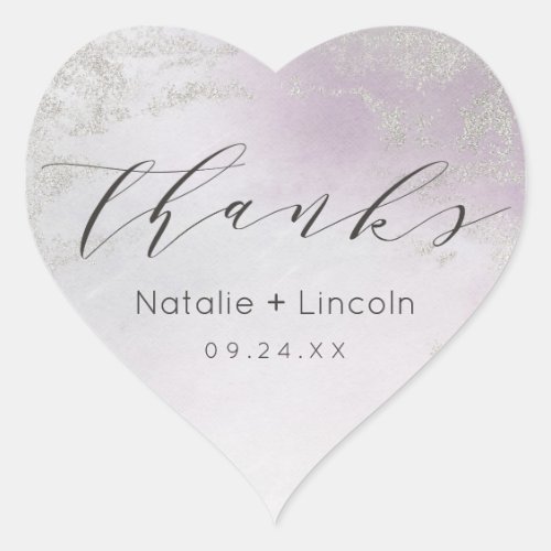 Ombre Light Purple Silver Foil Wedding Thank You Heart Sticker