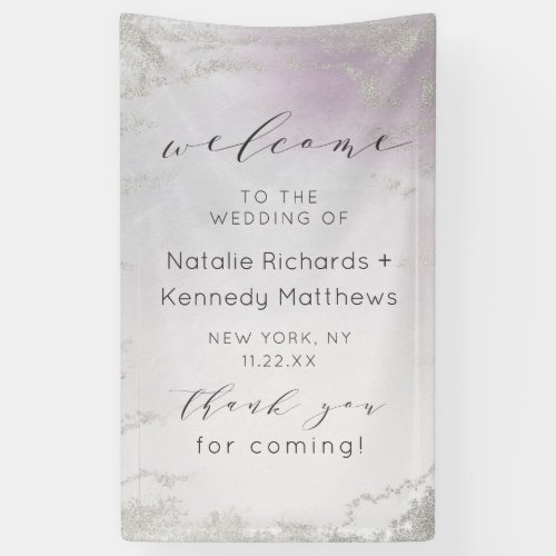 Ombre Light Purple Silver Foil Wedding Welcome Banner