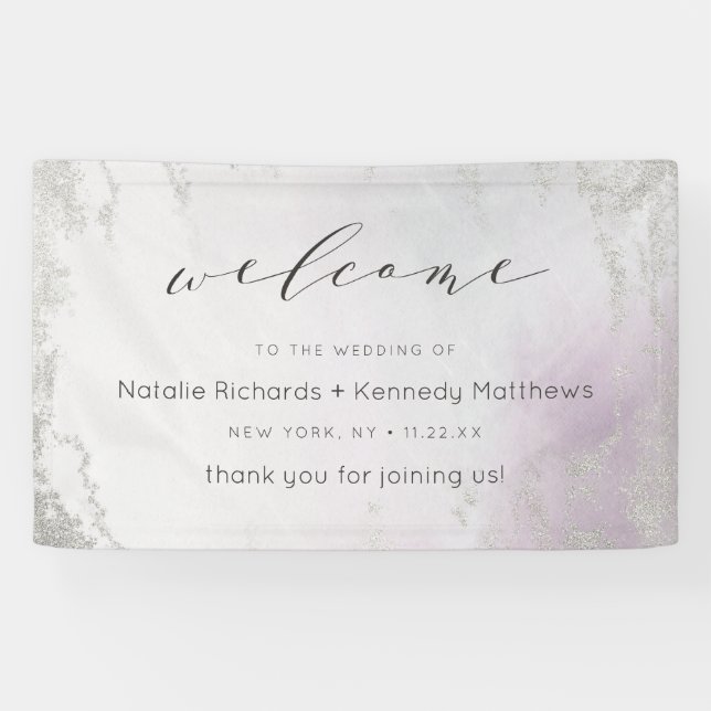 Ombre Light Purple Silver Foil Wedding Welcome Banner (Horizontal)