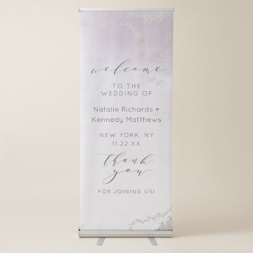 Ombre Light Purple Silver Foil Wedding Welcome Retractable Banner
