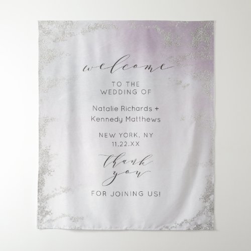 Ombre Light Purple Silver Foil Wedding Welcome Tapestry