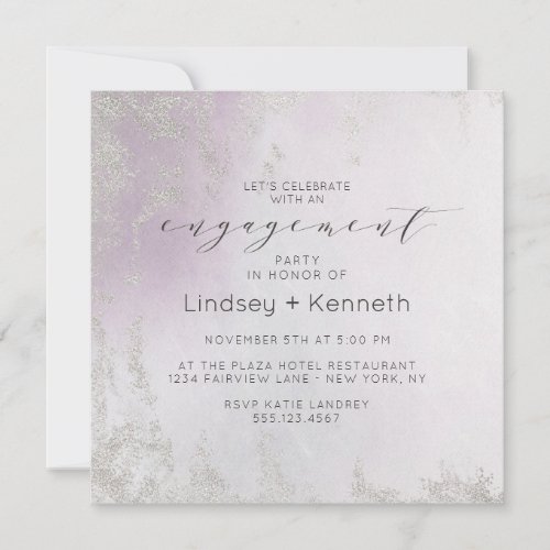 Ombre Light Purple Silver Square Engagement Party Invitation