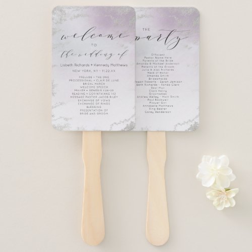 Ombre Light Purple Silver Wedding Ceremony Program Hand Fan