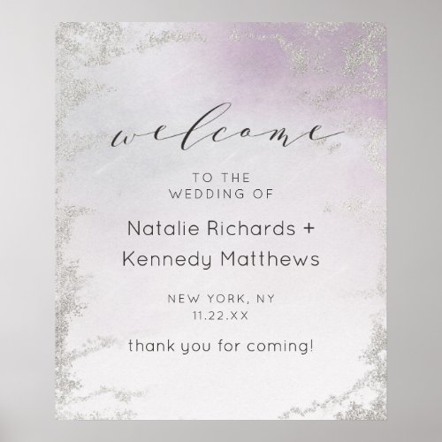 Ombre Light Purple Silver Wedding Welcome Sign