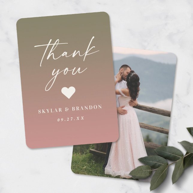Ombre Lily Green & Dusty Rose Pink Wedding Thank You Card (Creator Uploaded)