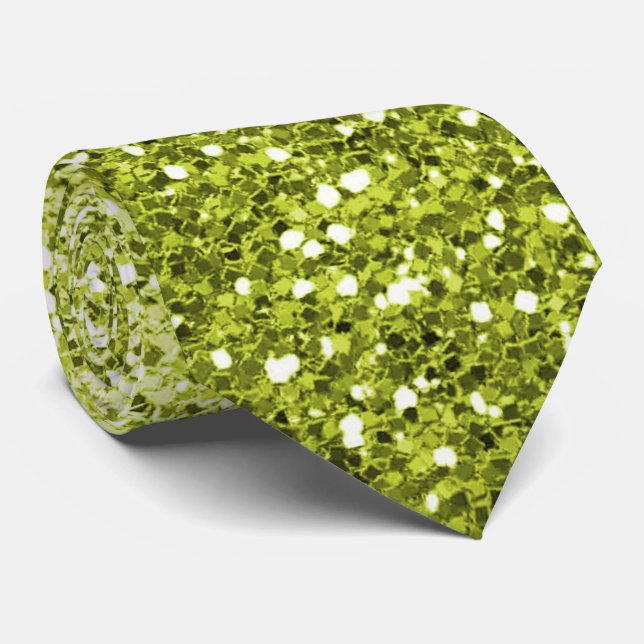 Ombre Lime Green Glitter Sparkle Luxurious  Neck Tie (Rolled)