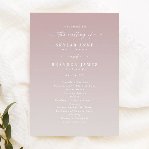 Ombre Mauve  Gardenia Wedding Ceremony Program