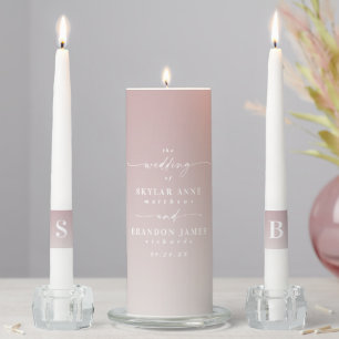 Ombre Mauve & Ivory Bride & Groom Monogram Wedding Unity Candle Set