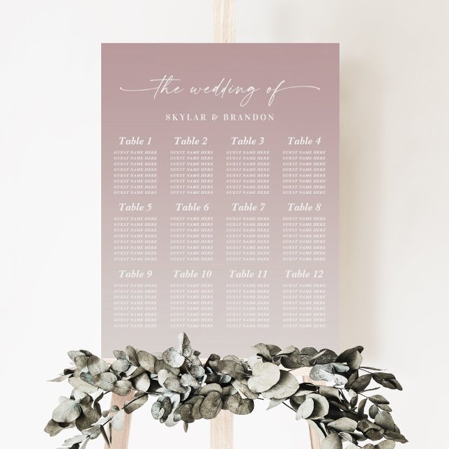 Ombre Mauve Pink Gardenia Guest Seating Chart Sign (Creator Uploaded)