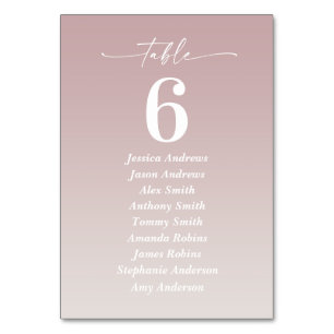 Ombre Mauve Pink & Gardenia White Guest Names Table Number