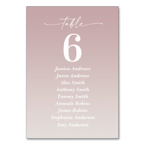 Ombre Mauve Pink  Gardenia White Guest Names Table Number