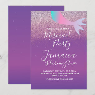 Ombré  Mermaid Faux Glitter Birthday Party  Invitation