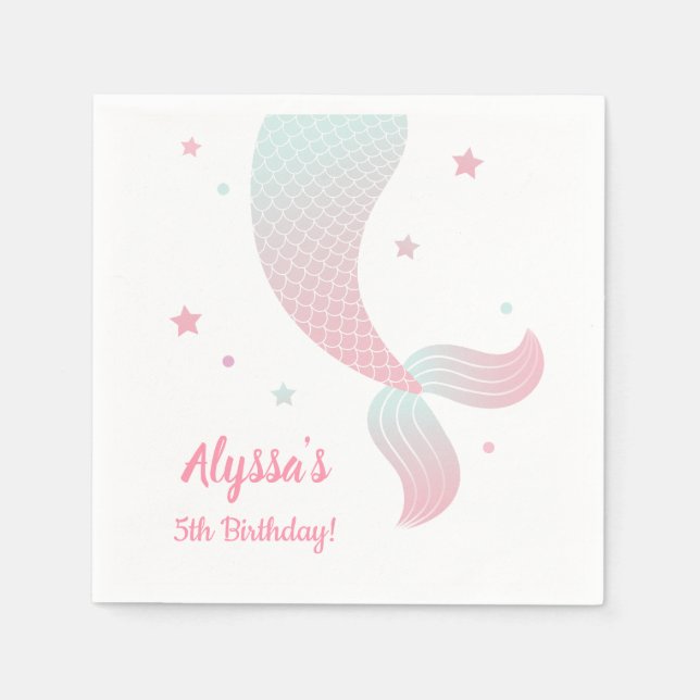 Ombre Mermaid Tail Girls Birthday Party Supplies Paper Napkins (Front)