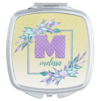 Ombre Mermaid Watercolor Purple Monogram Compact Mirror