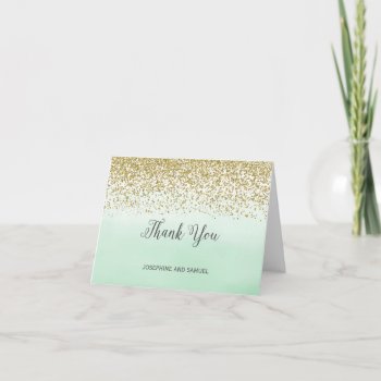 Ombre Mint And Gold Thank You Card by melanileestyle at Zazzle
