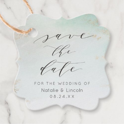 Ombre Mint Green Frosted Gold Foil Save The Date Favor Tags