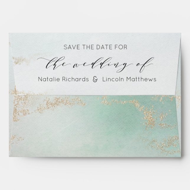 Ombre Mint Green Frosted Save the Date Envelope (Back (Top Flap))