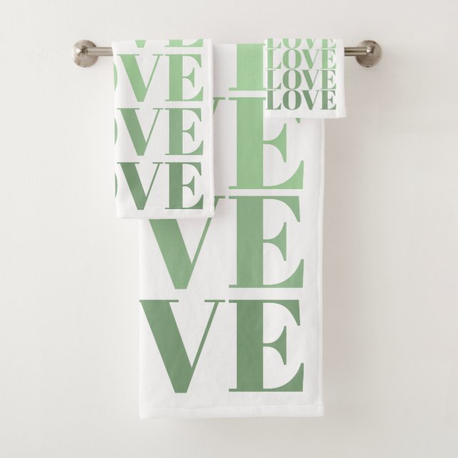 Ombre mint green LOVE typography Valentines Day  Bath Towel Set (Insitu)