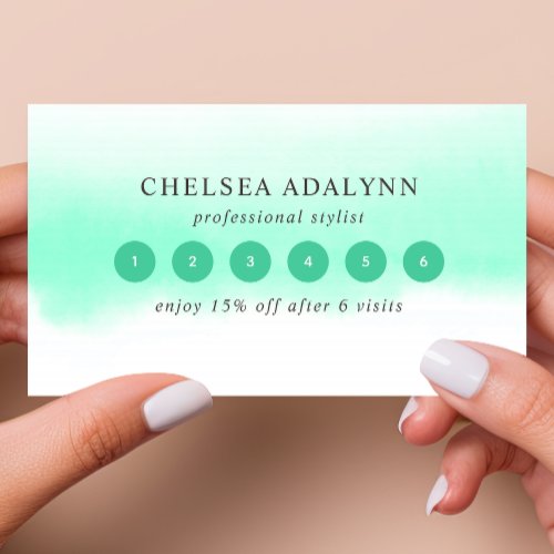 Custom Loyalty Cards 6 Ombre Mint Watercolor Minimalist Loyalty Card
