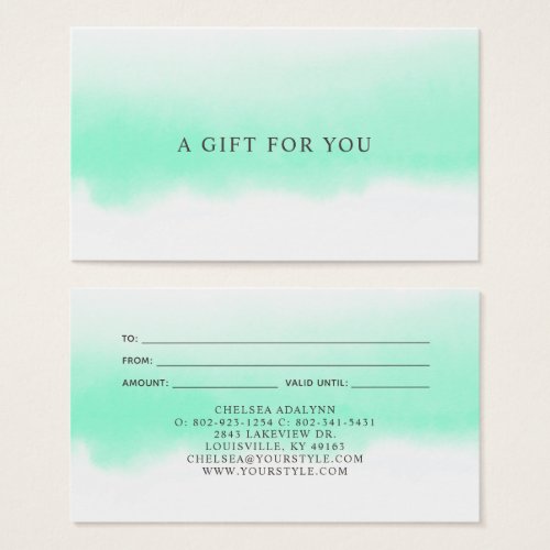 Ombre Mint Watercolor Minimalist Luxury Gift Card