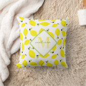 Ombre Monogram Bright Lemons Yellow Green White Throw Pillow (Blanket)