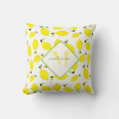 Ombre Monogram Bright Lemons Yellow Green White Throw Pillow (Front)