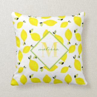 Ombre Monogram Bright Lemons Yellow Green White Throw Pillow