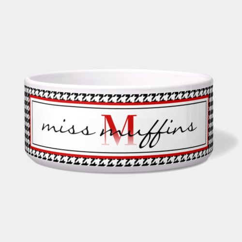 Ombre Monogram  Houndstooth Red Black  White Bowl