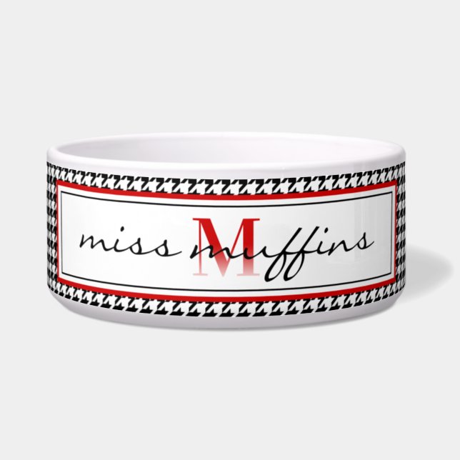 Ombre Monogram + Houndstooth Red Black & White Bowl (Front)