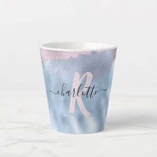 Ombre Monogram Shimmery Rose Gold and Baby Blue Latte Mug