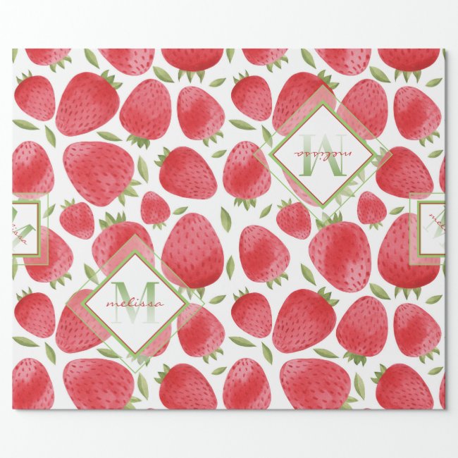 Ombre Monogram + Strawberries Red & Green + Pink